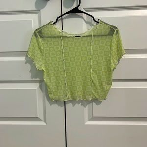 Women’s green checkered sheer crop-top